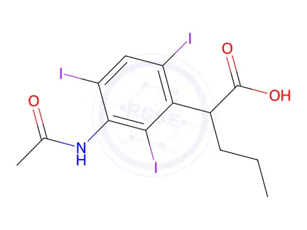Chemical structure of 2-(3-Acetylamino-2,4,6-triiodophenyl)valeric acid