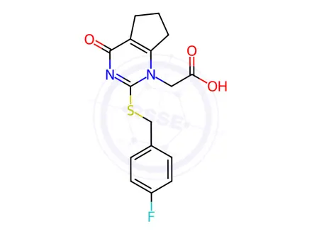Chemical structure of 2-(2-((4-Fluorobenzyl)thio)-4-oxo-4,5,6,7-tetrahydro-1H-cyclopenta[d]pyrimidin-1-yl)aceticacid