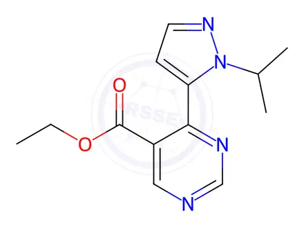 Chemical structure of ethyl 4-(1-isopropyl-1H-pyrazol-5-yl)pyrimidine-5-carboxylate