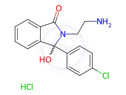 Chemical structure of 2-(2-Aminoethyl)-3-(4-chlorophenyl)-3-hydroxyphthalimidine Hydrochloride