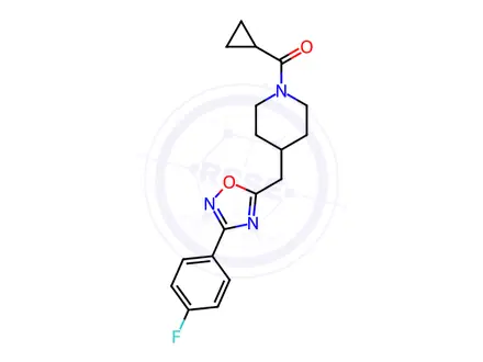 Chemical structure of 1-(cyclopropylcarbonyl)-4-{[3-(4-fluorophenyl)-1,2,4-oxadiazol-5-yl]methyl}piperidine