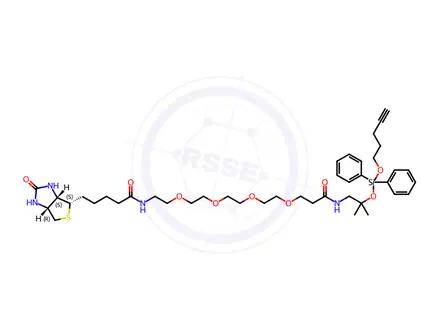 Chemical structure of N-(2-Methyl-2-(((pent-4-yn-1-yloxy)diphenylsilyl)oxy)propyl)-1-(5-((3aS,4S,6aR)-2-oxohexahydro-1H-thieno[3,4-d]imidazol-4-yl)pentanamido)-3,6,9,12-tetraoxapentadecan-15-amide