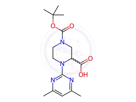 Chemical structure of 4-(tert-Butoxycarbonyl)-1-(4,6-dimethylpyrimidin-2-yl)piperazine-2-carboxylic acid
