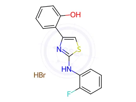 Chemical structure of 2-(2-((2-Fluorophenyl)amino)thiazol-4-yl)phenol hydrobromide