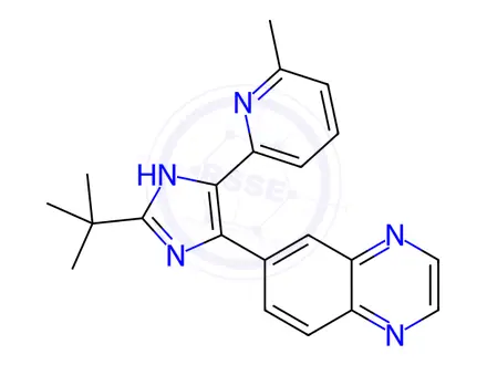 Chemical structure of 6-(2-(tert-Butyl)-5-(6-methylpyridin-2-yl)-1H-imidazol-4-yl)quinoxaline