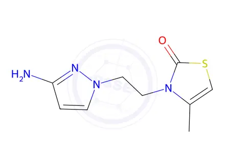 Chemical structure of 3-(2-(3-Amino-1h-pyrazol-1-yl)ethyl)-4-methylthiazol-2(3h)-one
