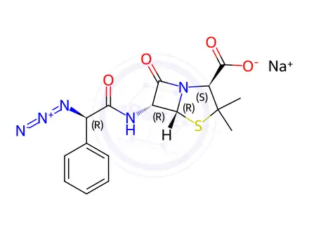 Chemical structure of sodium [2S-[2alpha,5alpha,6beta(S*)]]-6-(azidophenylacetamido)-3,3-dimethyl-7-oxo-4-thia-1-azabicyclo[3.2.0]heptane-2-carboxylate