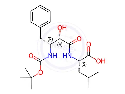 Chemical structure of ((2S,3R)-3-((tert-Butoxycarbonyl)amino)-2-hydroxy-4-phenylbutanoyl)-L-leucine