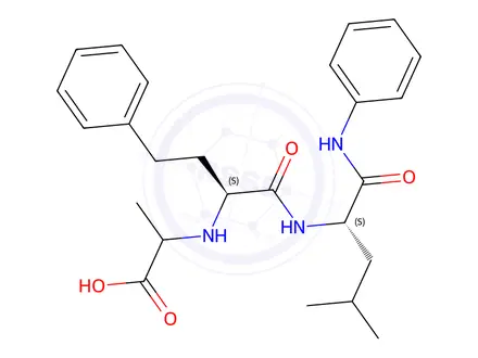 Chemical structure of N-(1-carboxyethyl)-alpha-(2-phenylethyl)glycyl-leucine, N-phenylamide