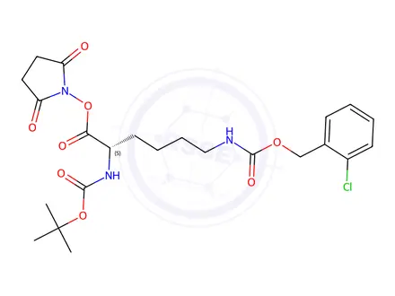 Chemical structure of (S)-2,5-Dioxopyrrolidin-1-yl 2-((tert-butoxycarbonyl)amino)-6-((((2-chlorobenzyl)oxy)carbonyl)amino)hexanoate