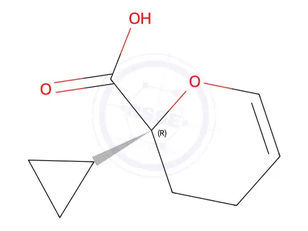 Chemical structure of (R)-2-cyclopropyl-3,4-dihydro-2H-pyran-2-carboxylic acid