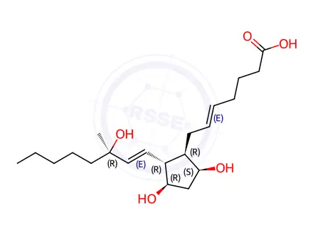Chemical structure of (E)-7-((1R,2R,3R,5S)-3,5-dihydroxy-2-((R,E)-3-hydroxy-3-methyloct-1-en-1-yl)cyclopentyl)hept-5-enoic acid