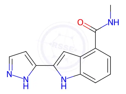 Chemical structure of N-Methyl-2-(1H-pyrazol-3-yl)-1H-indole-4-carboxamide