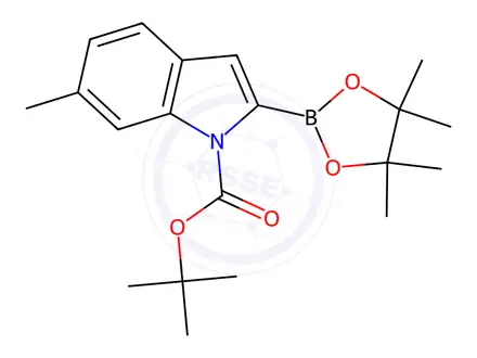 Chemical structure of Tert-butyl 6-methyl-2-(4,4,5,5-tetramethyl-1,3,2-dioxaborolan-2-yl)-1H-indole-1-carboxylate