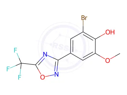 Chemical structure of 2-Bromo-6-methoxy-4-(5-(trifluoromethyl)-1,2,4-oxadiazol-3-yl)phenol