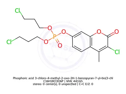 Chemical structure of Phosphoric acid 3-chloro-4-methyl-2-oxo-2H-1-benzopyran-7-yl=bis(3-chloropropyl) ester