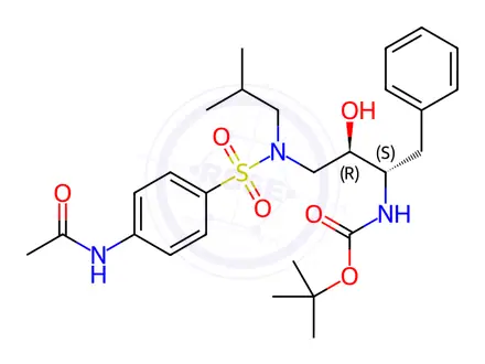 Chemical structure of Tert-butyl ((2S,3R)-4-(4-acetamido-N-isobutylphenylsulfonamido)-3-hydroxy-1-phenylbutan-2-yl)carbamate