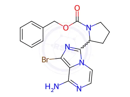 Chemical structure of Benzyl 2-(8-amino-1-bromoimidazo[1,5-a]pyrazin-3-yl)pyrrolidine-1-carboxylate