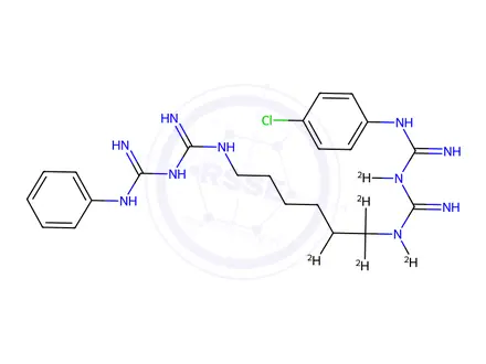 Chemical structure of N1-(4-chlorophenyl)-3,12-diimino-N14-phenyl-2,4,11,13-Tetraazatetradecanediimidamide-d5