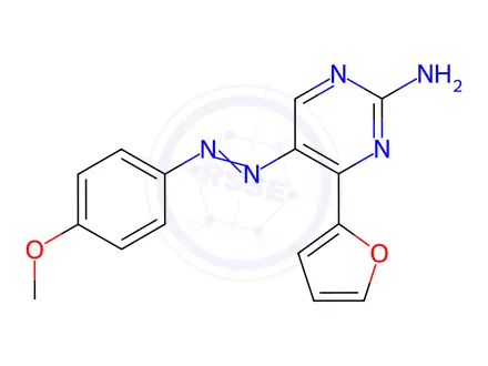 Chemical structure of 4-(2-Furyl)-5-[2-(4-methoxyphenyl)diazenyl]-2-pyrimidinamine