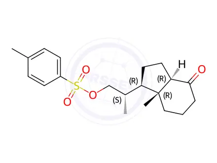 Chemical structure of (S)-2-[(1R,3aR,7aR)-octahydro-7a-methyl-4-oxo-4H-inden-1-yl]propyl 4-methylbenzenesulfonate