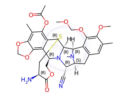 Chemical structure of (6R,6aR,7R,13S,14R,16R,20R)-5-(Acetyloxy)-20-amino-6,6a,7,13,14,16-hexahydro-9-methoxy-8-(methoxymethoxy)-4,10,23-trimethyl-19-oxo-6,16-(epithiopropanoxymethano)-7,13-imino-12H-1,3-dioxolo[7,8]isoquino[3,2-b][3]benzazocine-14-carbonitrile