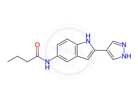 Chemical structure of N-(2-(1H-Pyrazol-4-yl)-1H-indol-5-yl)butyramide