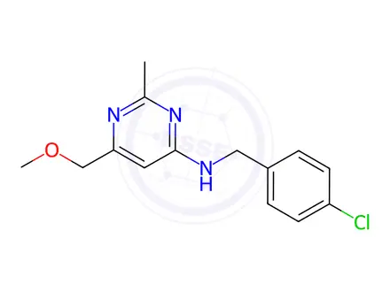 Chemical structure of N-(4-chlorobenzyl)-6-(methoxymethyl)-2-methylpyrimidin-4-amine