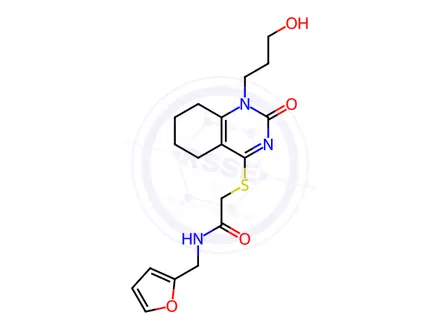 Chemical structure of N-(Furan-2-ylmethyl)-2-((1-(3-hydroxypropyl)-2-oxo-1,2,5,6,7,8-hexahydroquinazolin-4-yl)thio)acetamide