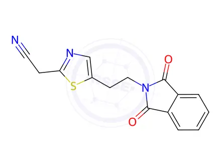 Chemical structure of 2-(5-(2-(1,3-Dioxoisoindolin-2-yl)ethyl)thiazol-2-yl)acetonitrile