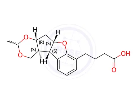 Chemical structure of 4-((4aS,4bS,9aS,10aR)-2-methyl-4,4a,4b,9a,10,10a-hexahydro-[1,3]dioxino[5',4':3,4]cyclopenta[1,2-b]benzofuran-8-yl)butanoic acid