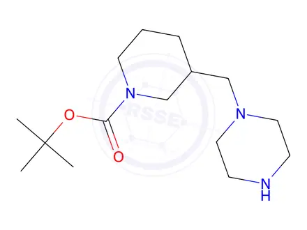 Chemical structure of tert-Butyl 3-(piperazin-1-ylmethyl)piperidine-1-carboxylate