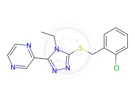 Chemical structure of 2-(5-((2-Chlorobenzyl)thio)-4-ethyl-4H-1,2,4-triazol-3-yl)pyrazine