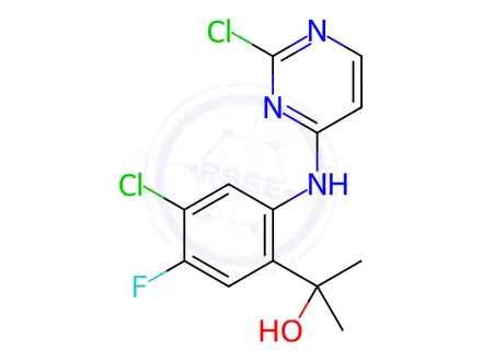 Chemical structure of 2-(4-chloro-2-((2-chloropyrimidin-4-yl)amino)-5-fluorophenyl)propan-2-ol