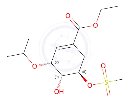 Chemical structure of Ethyl (3R,4R,5R)-4-Hydroxy-3-isopropoxy-5-((methylsulfonyl)oxy)cyclohex-1-ene-1-carboxylate
