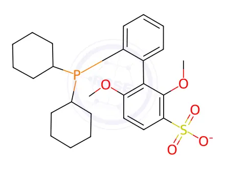 Chemical structure of Sodium 2’-Dicyclohexylphosphino-2,6-dimethoxy-1,1’-biphenyl-3-sulfonate Hydrate