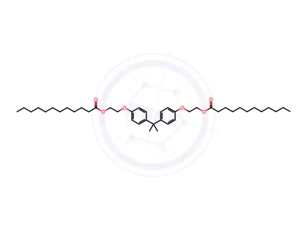 Chemical structure of (isopropylidene)bis(4,1-phenyleneoxyethylene) dilaurate