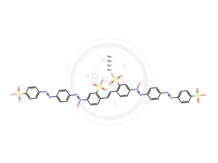 Chemical structure of Benzenesulfonic acid, 2,2'-(1,2-ethenediyl)bis[ 5-[[4-[(4-sulfophenyl)azo]phenyl]azoxy]-, tetrasodium salt