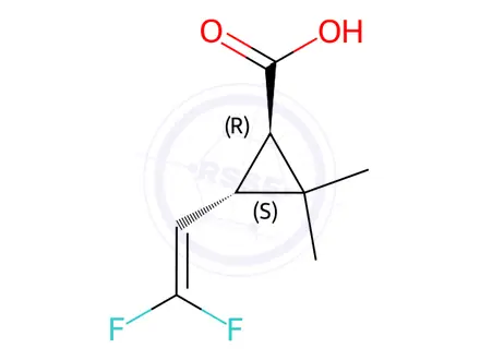 Chemical structure of (1S,3R)-3-(2,2-difluorovinyl)-2,2-dimethylcyclopropanecarboxylic acid