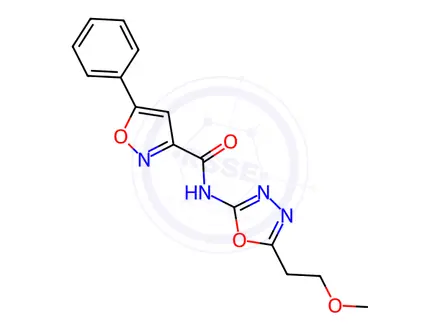 Chemical structure of N-(5-(2-Methoxyethyl)-1,3,4-oxadiazol-2-yl)-5-phenylisoxazole-3-carboxamide