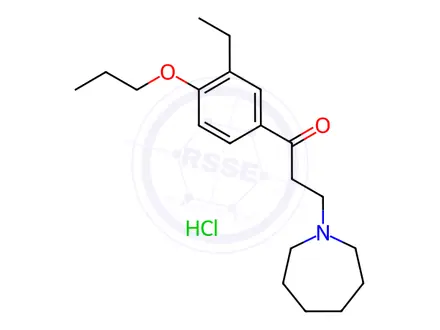 Chemical structure of 1-Propanone, 1-(3-ethyl-4-propoxyphenyl)-3-(hexahydro-1H-azepin-1-yl)-, hydrochloride (9CI)