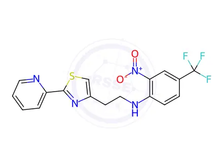 Chemical structure of 2-Nitro-N-(2-(2-(pyridin-2-yl)thiazol-4-yl)ethyl)-4-(trifluoromethyl)aniline