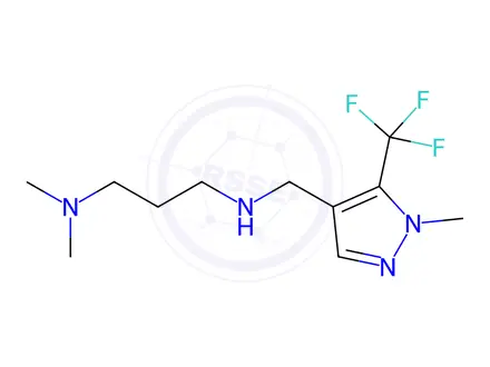 Chemical structure of N,N-dimethyl-N'-{[1-methyl-5-(trifluoromethyl)-1H-pyrazol-4-yl]methyl}propane-1,3-diamine