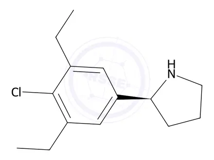 Chemical structure of (S)-2-(4-chloro-3,5-diethylphenyl)pyrrolidine
