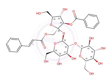 Chemical structure of 2'-cinnamoyl-3'-benzoyl-(2-O-α-glucosyl)-Sucrose