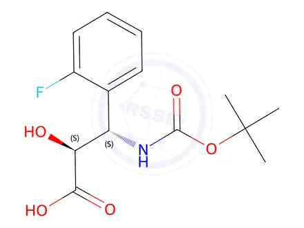 Chemical structure of (2S,3S)-3-((tert-butoxycarbonyl)amino)-3-(2-fluorophenyl)-2-hydroxypropanoic acid