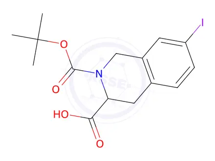 Chemical structure of 2-BOC-7-IODO-1,2,3,4-TETRAHYDROISOQUINOLINE-3-CARBOXYLIC ACID