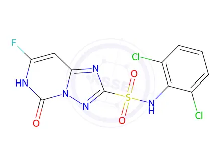 Chemical structure of N-(2,6-dichlorophenyl)-7-fluoro-5-hydroxy[1,2,4]triazolo[1,5-c]-pyrimidine-2-sulfonamide