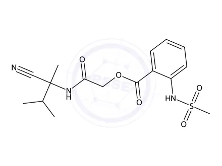 Chemical structure of 2-((2-Cyano-3-methylbutan-2-yl)amino)-2-oxoethyl 2-(methylsulfonamido)benzoate