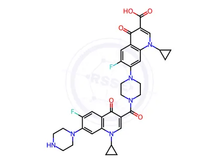 Chemical structure of 1-cyclopropyl-7-(4-(1-cyclopropyl-6-fluoro-4-oxo-7-(piperazin-1-yl)-1,4-dihydroquinoline-3-carbonyl)piperazin-1-yl)-6-fluoro-4-oxo-1,4-dihydroquinoline-3-carboxylic acid